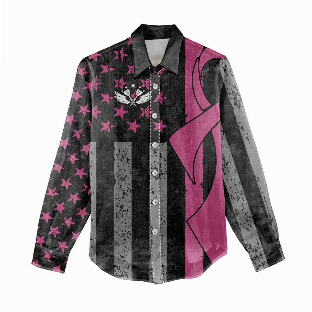 Personalized Pink Ribbon and American Flag Darts Women Casual Shirt - Wonder Print Shop
