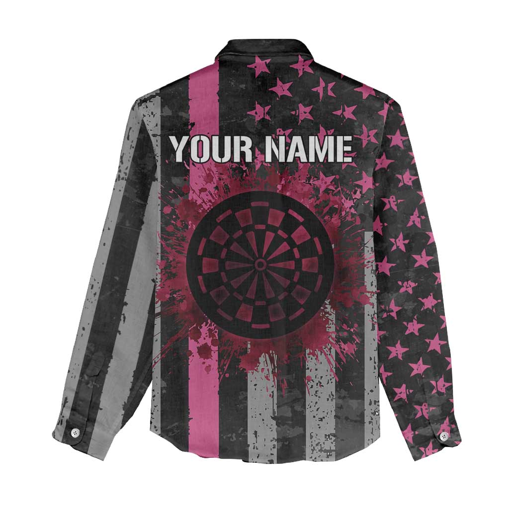 Personalized Pink Ribbon and American Flag Darts Women Casual Shirt - Wonder Print Shop