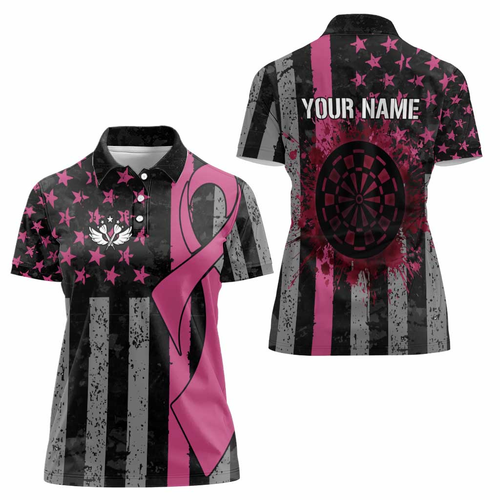 Personalized Pink Ribbon and American Flag Darts Women Polo Shirt - Wonder Print Shop