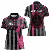 Personalized Pink Ribbon and American Flag Darts Women Polo Shirt - Wonder Print Shop