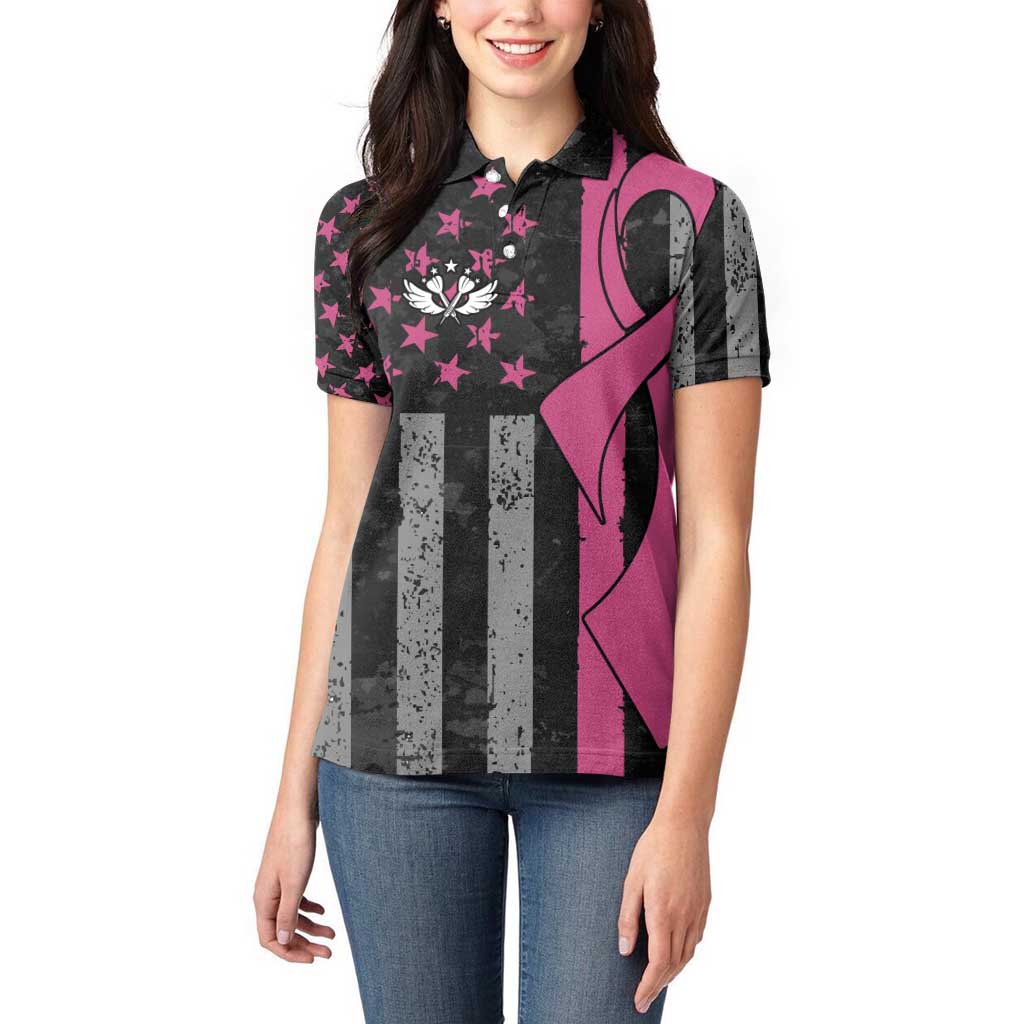 Personalized Pink Ribbon and American Flag Darts Women Polo Shirt - Wonder Print Shop