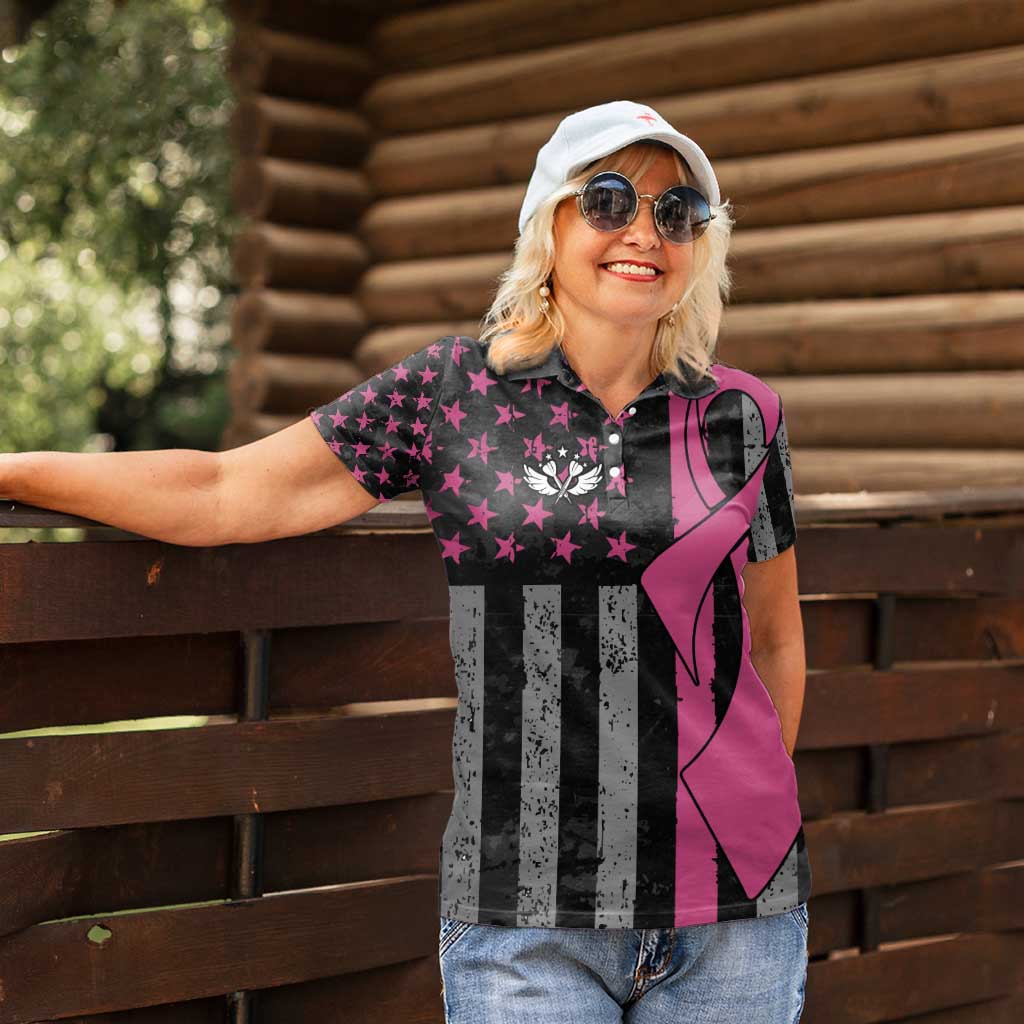 Personalized Pink Ribbon and American Flag Darts Women Polo Shirt - Wonder Print Shop