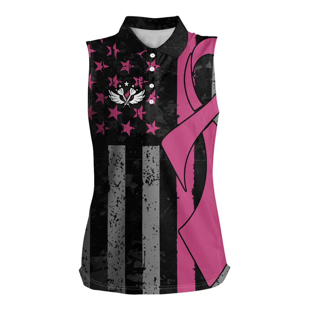 Personalized Pink Ribbon and American Flag Darts Women Sleeveless Polo Shirt - Wonder Print Shop