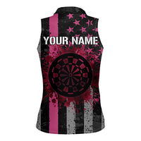 Personalized Pink Ribbon and American Flag Darts Women Sleeveless Polo Shirt - Wonder Print Shop