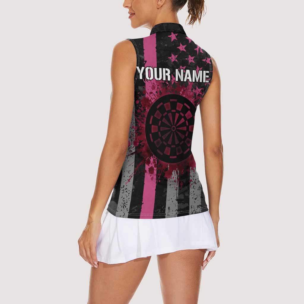 Personalized Pink Ribbon and American Flag Darts Women Sleeveless Polo Shirt - Wonder Print Shop