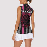 Personalized Pink Ribbon and American Flag Darts Women Sleeveless Polo Shirt - Wonder Print Shop