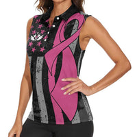 Personalized Pink Ribbon and American Flag Darts Women Sleeveless Polo Shirt - Wonder Print Shop