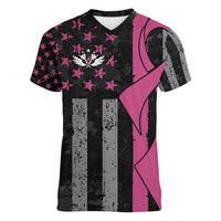 Personalized Pink Ribbon and American Flag Darts Women V-Neck T-Shirt - Wonder Print Shop
