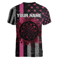 Personalized Pink Ribbon and American Flag Darts Women V-Neck T-Shirt - Wonder Print Shop