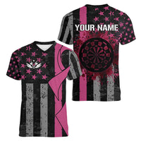 Personalized Pink Ribbon and American Flag Darts Women V-Neck T-Shirt - Wonder Print Shop