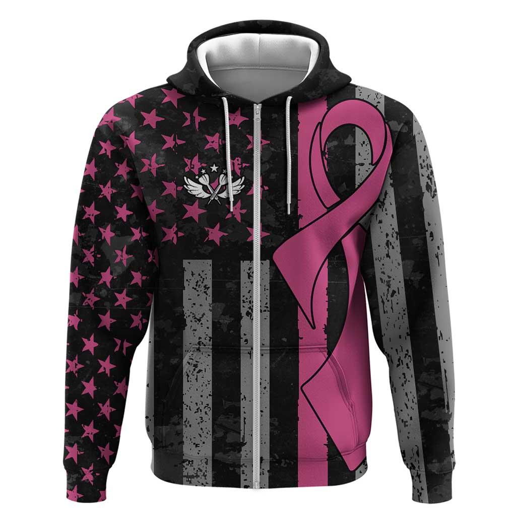 Personalized Pink Ribbon and American Flag Darts Zip Hoodie - Wonder Print Shop