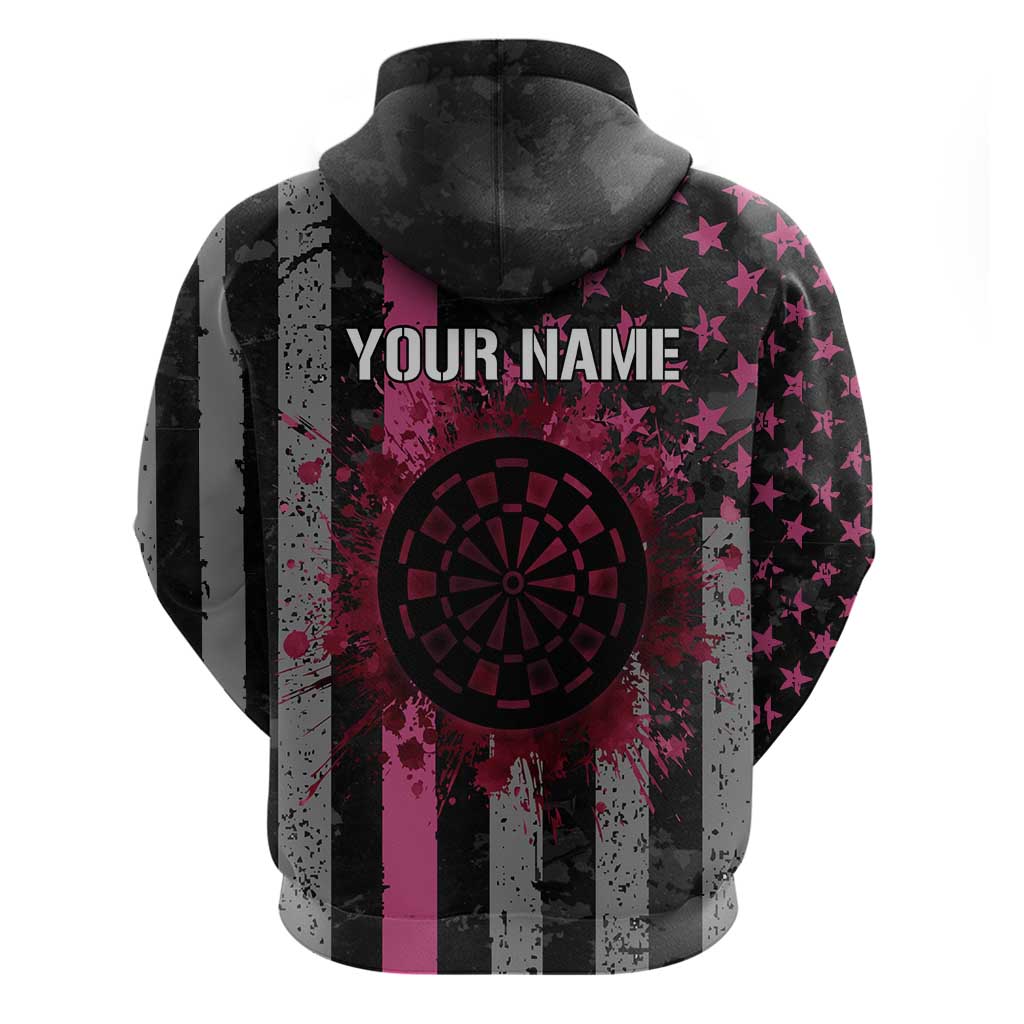 Personalized Pink Ribbon and American Flag Darts Zip Hoodie - Wonder Print Shop