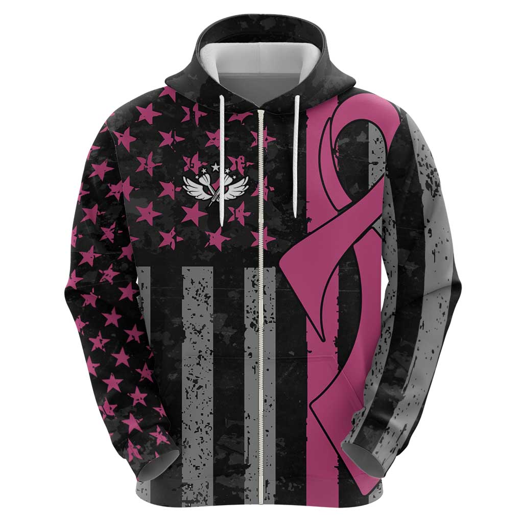 Personalized Pink Ribbon and American Flag Darts Zip Hoodie - Wonder Print Shop