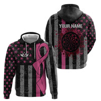 Personalized Pink Ribbon and American Flag Darts Zip Hoodie - Wonder Print Shop