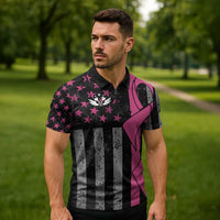 Personalized Pink Ribbon and American Flag Darts Zipper Polo Shirt - Wonder Print Shop