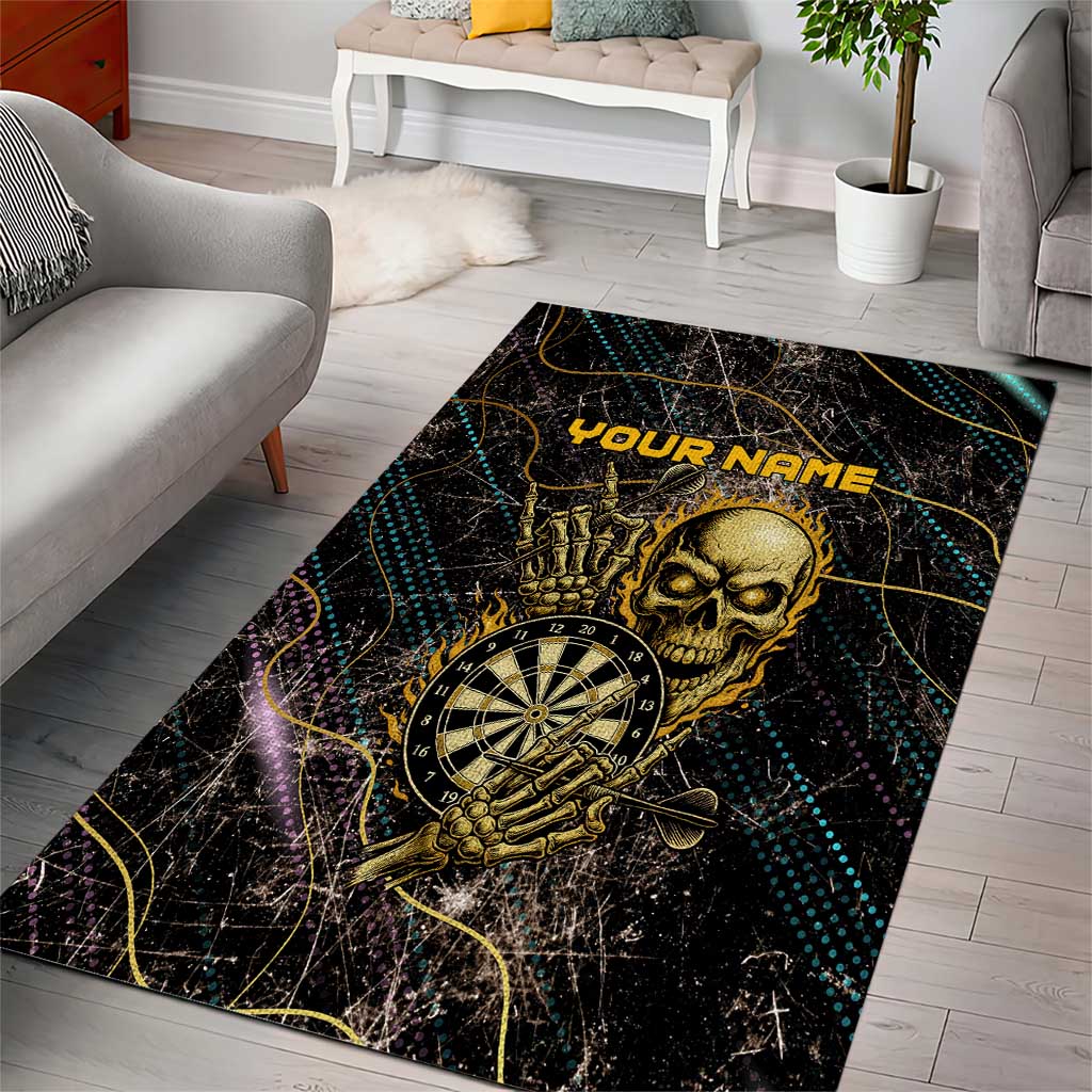 Personalized Skull and Darts Graphic Area Rug with Neon Design - Wonder Print Shop