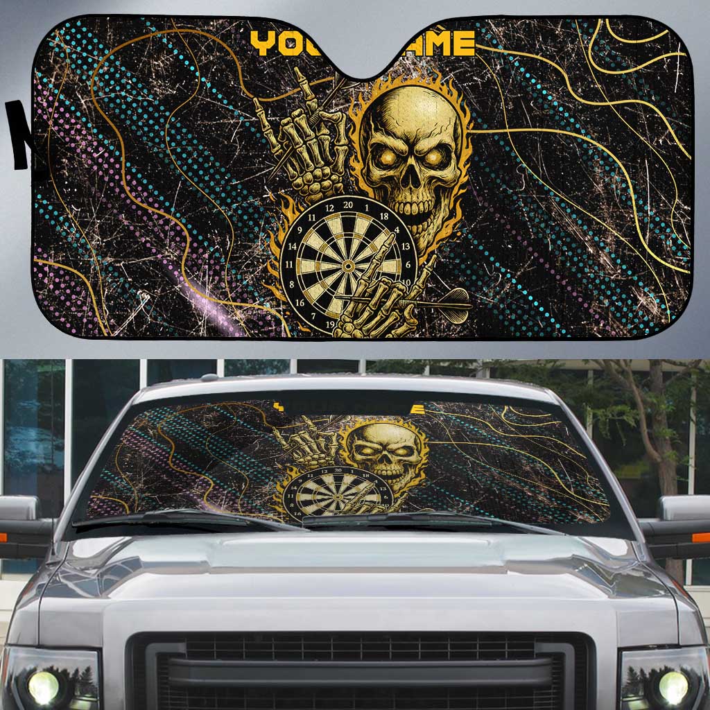Personalized Skull and Darts Graphic Auto Sun Shade with Neon Design - Wonder Print Shop