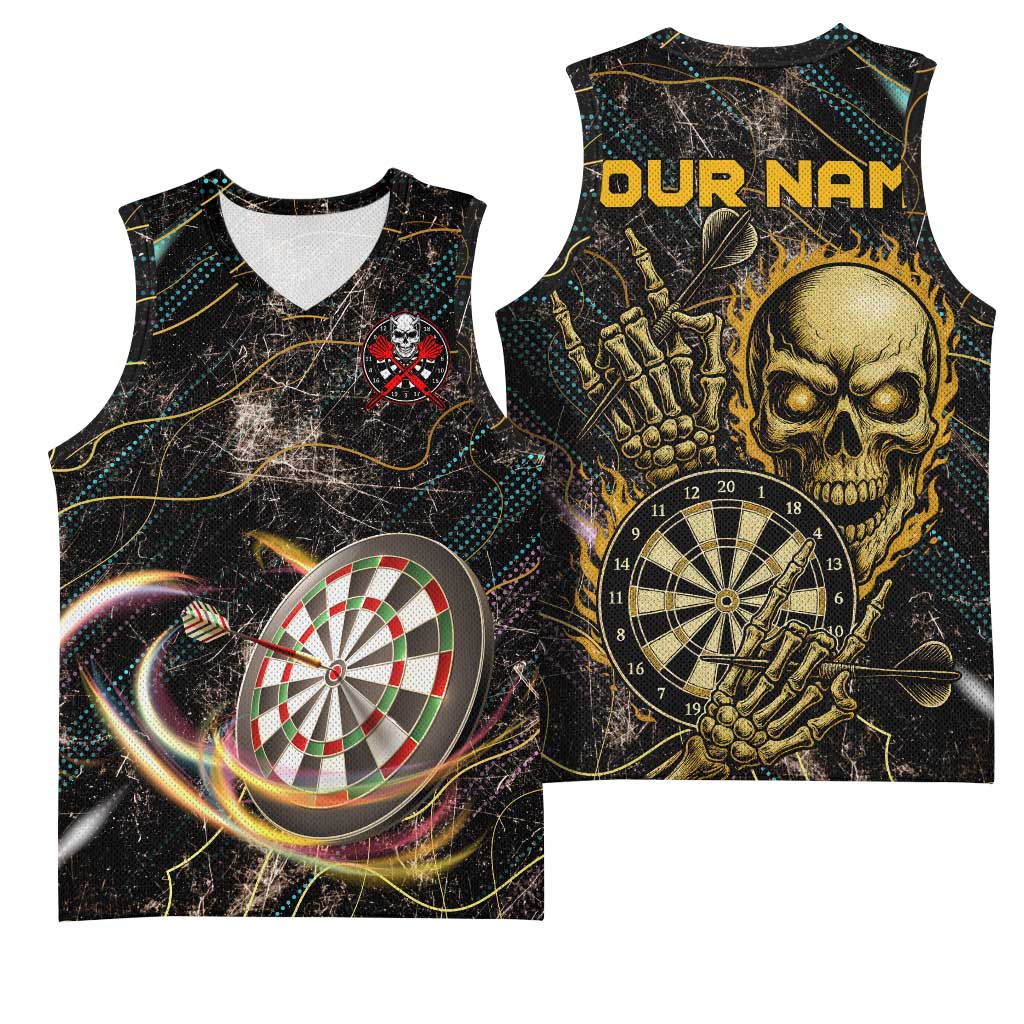 Personalized Skull and Darts Graphic Basketball Jersey with Neon Design - Wonder Print Shop