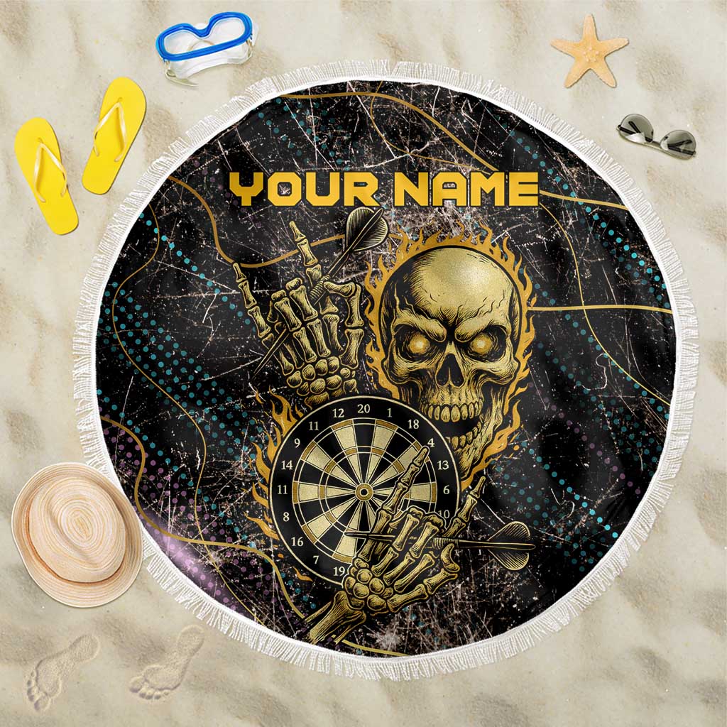 Personalized Skull and Darts Graphic Beach Blanket with Neon Design - Wonder Print Shop