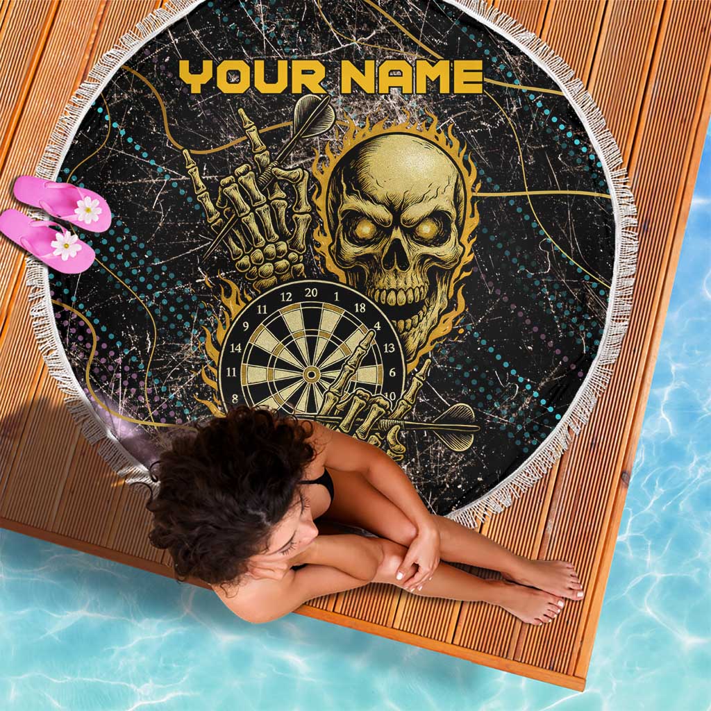 Personalized Skull and Darts Graphic Beach Blanket with Neon Design - Wonder Print Shop