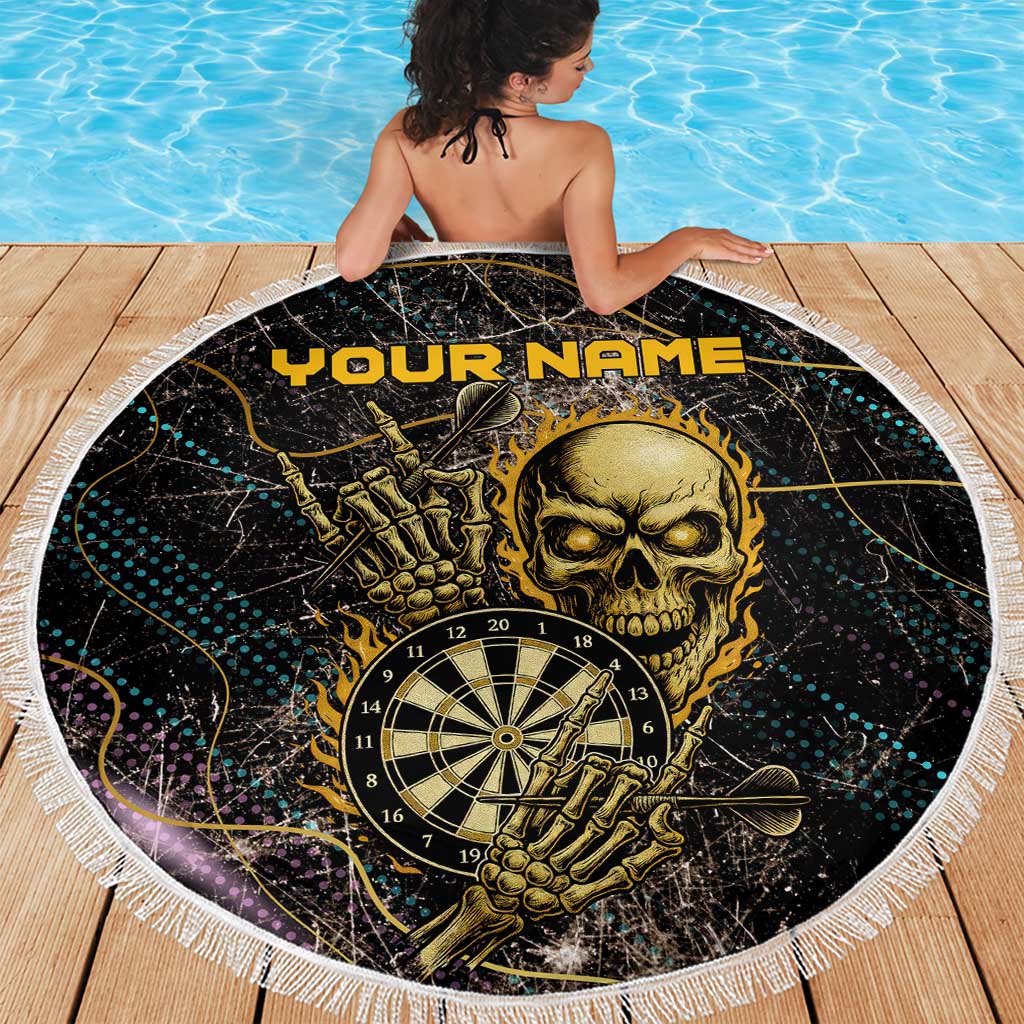 Personalized Skull and Darts Graphic Beach Blanket with Neon Design - Wonder Print Shop