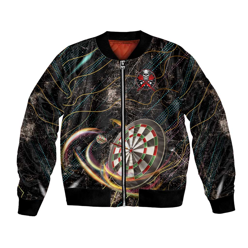 Personalized Skull and Darts Graphic Bomber Jacket with Neon Design - Wonder Print Shop