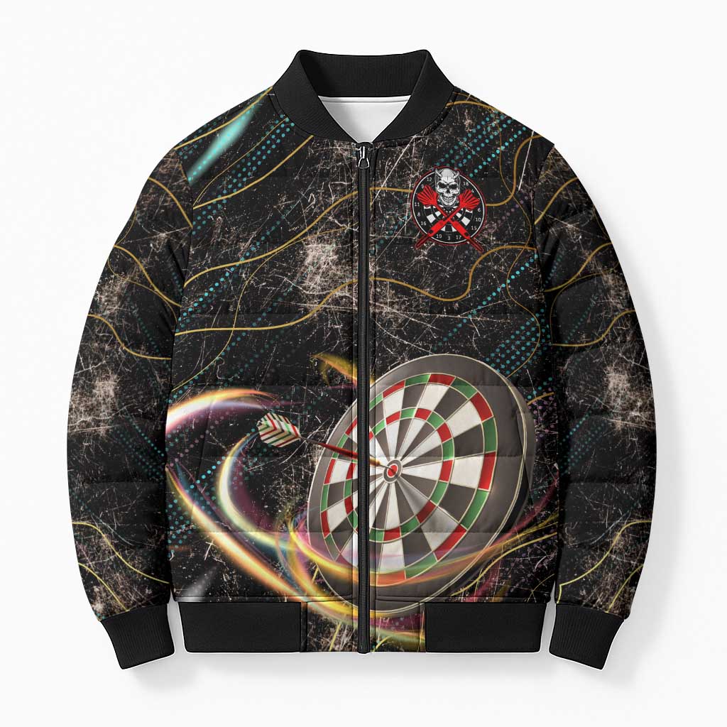 Personalized Skull and Darts Graphic Bomber Puffer Jacket with Neon Design - Wonder Print Shop