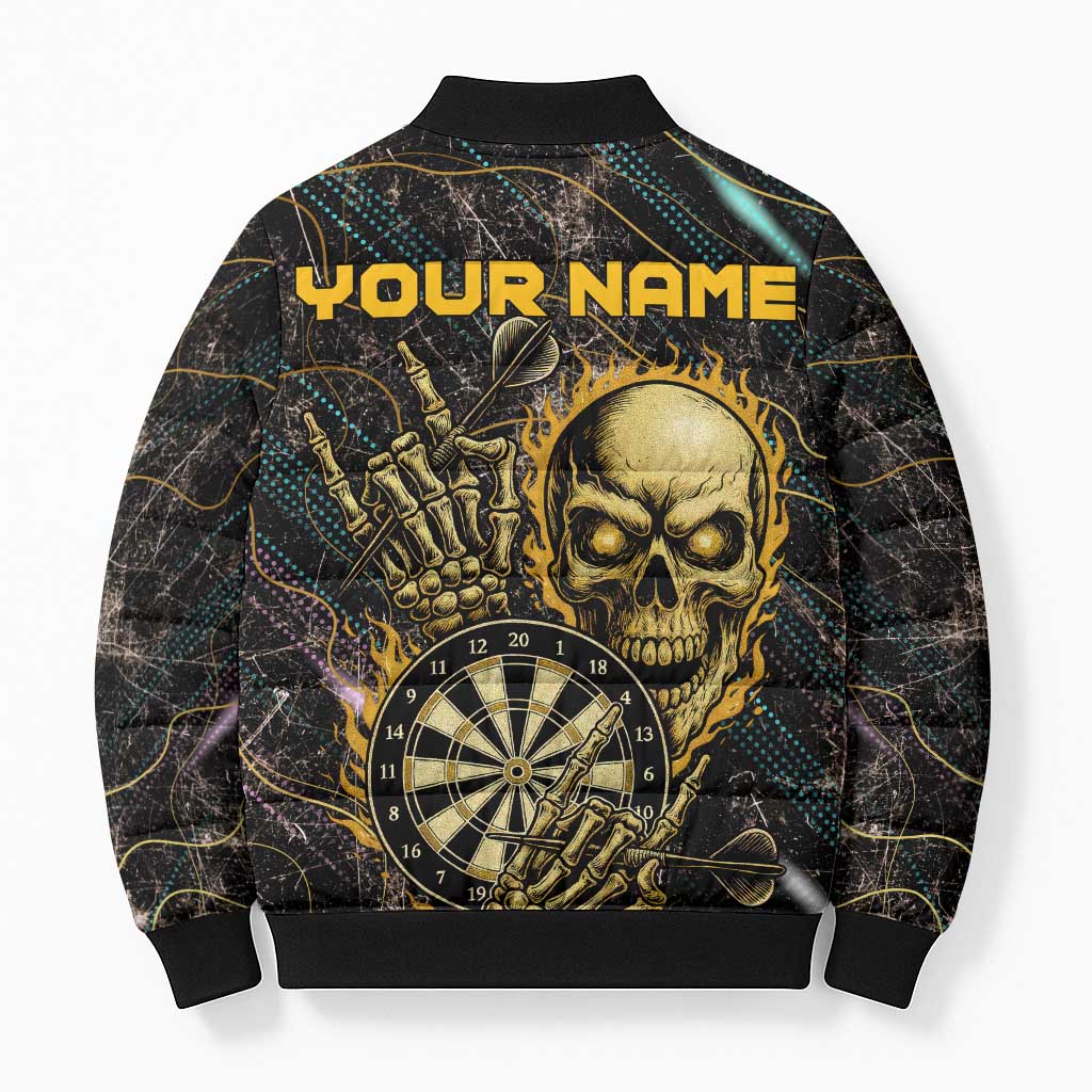 Personalized Skull and Darts Graphic Bomber Puffer Jacket with Neon Design - Wonder Print Shop