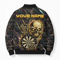 Personalized Skull and Darts Graphic Bomber Puffer Jacket with Neon Design - Wonder Print Shop