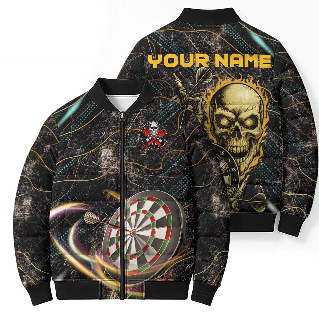 Personalized Skull and Darts Graphic Bomber Puffer Jacket with Neon Design - Wonder Print Shop
