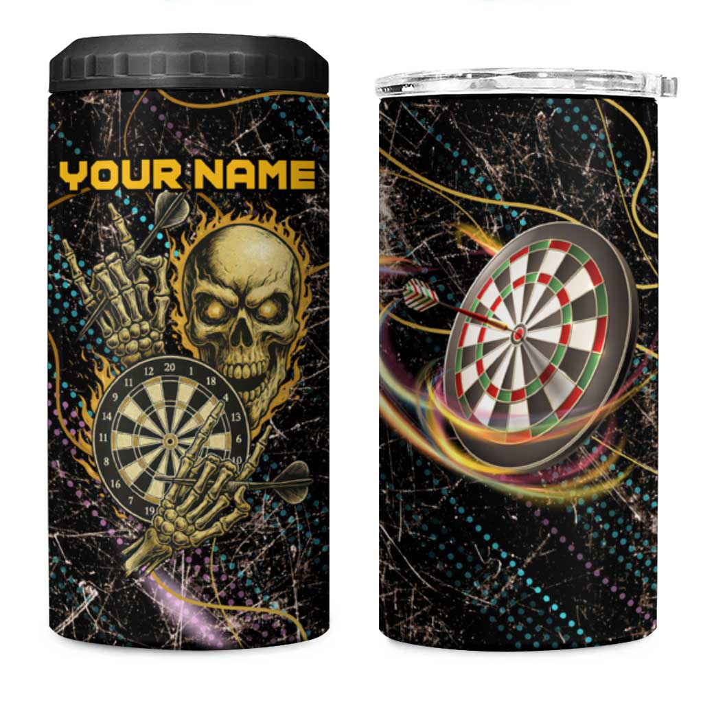 Personalized Skull and Darts Graphic 4 in 1 Can Cooler Tumbler with Neon Design - Wonder Print Shop