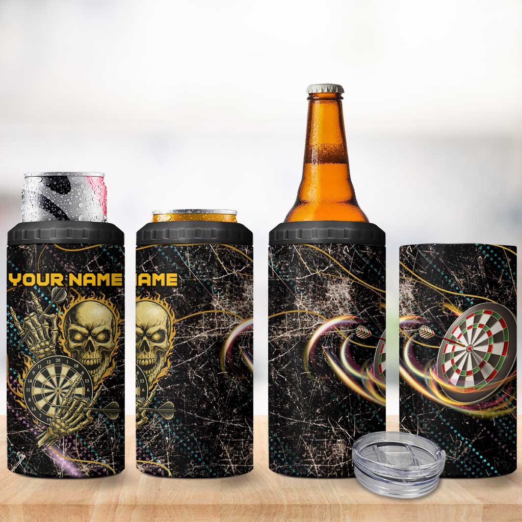 Personalized Skull and Darts Graphic 4 in 1 Can Cooler Tumbler with Neon Design - Wonder Print Shop