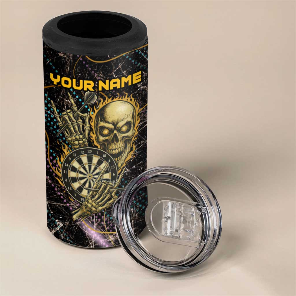 Personalized Skull and Darts Graphic 4 in 1 Can Cooler Tumbler with Neon Design - Wonder Print Shop