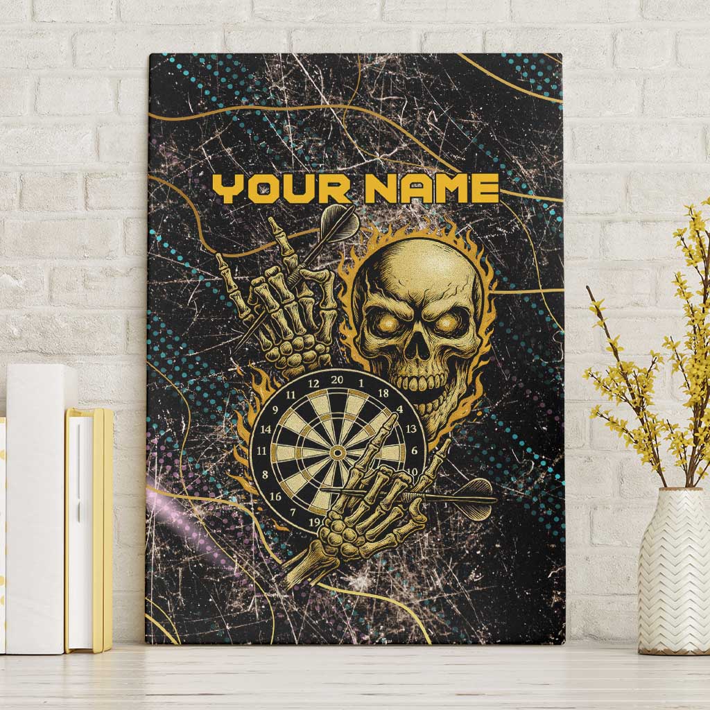Personalized Skull and Darts Graphic Canvas Wall Art with Neon Design - Wonder Print Shop