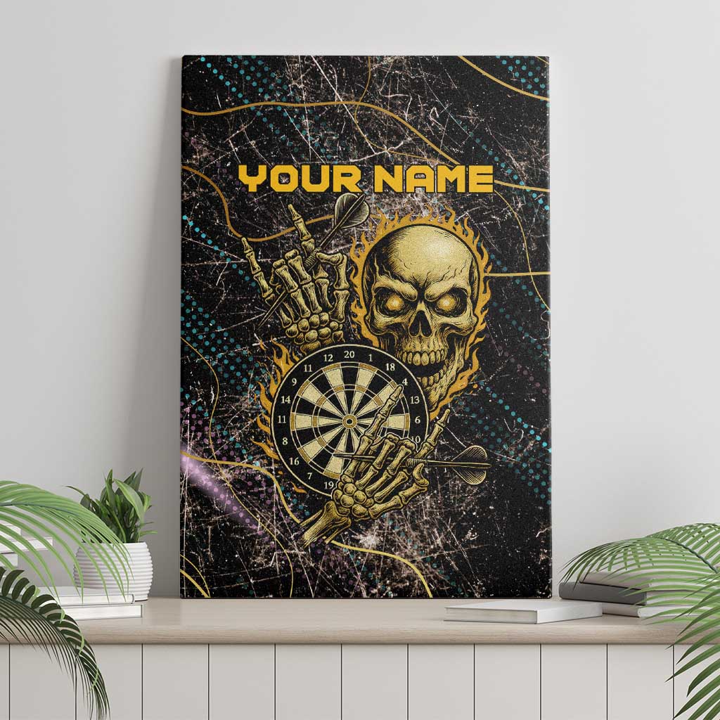 Personalized Skull and Darts Graphic Canvas Wall Art with Neon Design - Wonder Print Shop