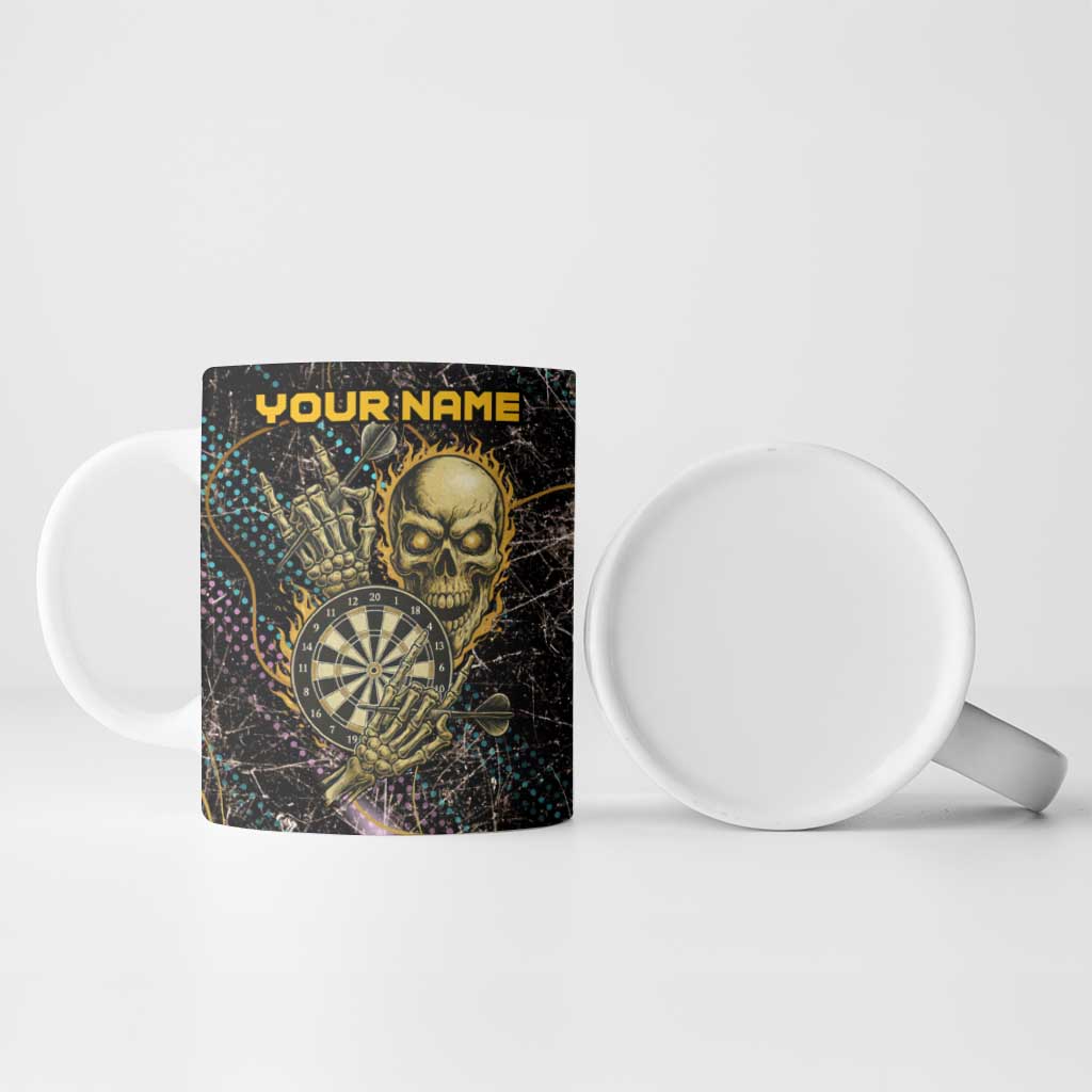 Personalized Skull and Darts Graphic Ceramic Mug with Neon Design - Wonder Print Shop