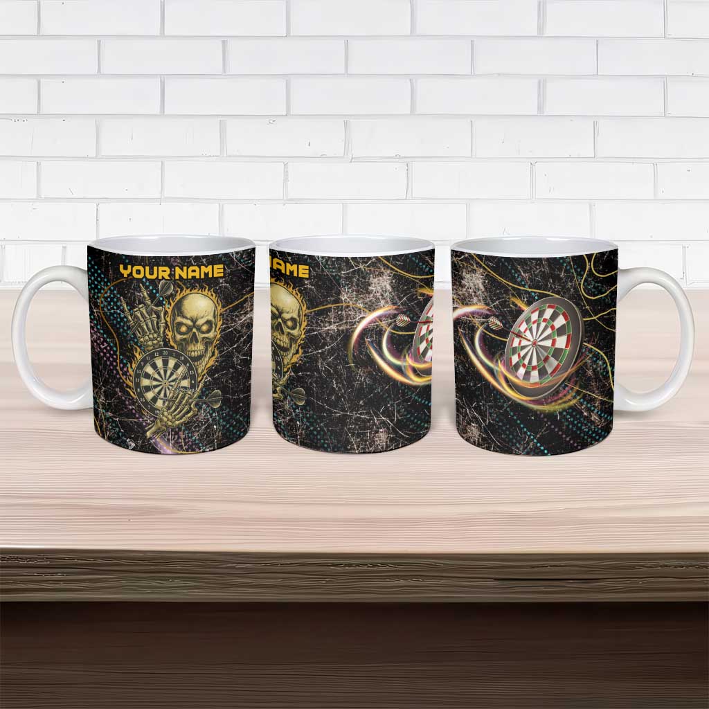 Personalized Skull and Darts Graphic Ceramic Mug with Neon Design - Wonder Print Shop