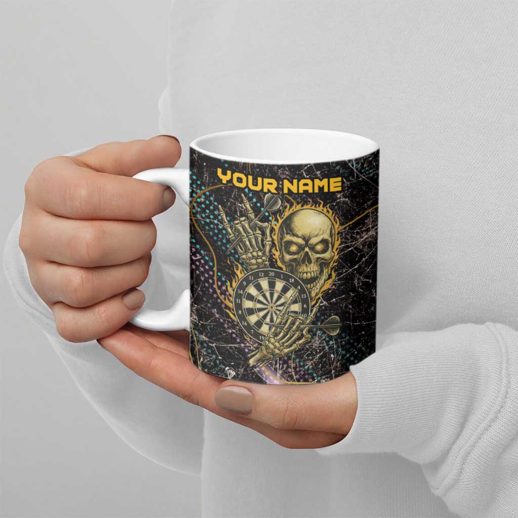 Personalized Skull and Darts Graphic Ceramic Mug with Neon Design - Wonder Print Shop