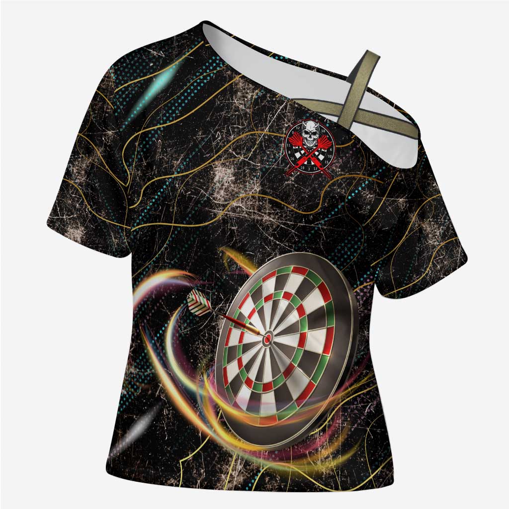Personalized Skull and Darts Graphic Cross Shoulder Shirt with Neon Design - Wonder Print Shop
