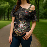 Personalized Skull and Darts Graphic Cross Shoulder Shirt with Neon Design - Wonder Print Shop