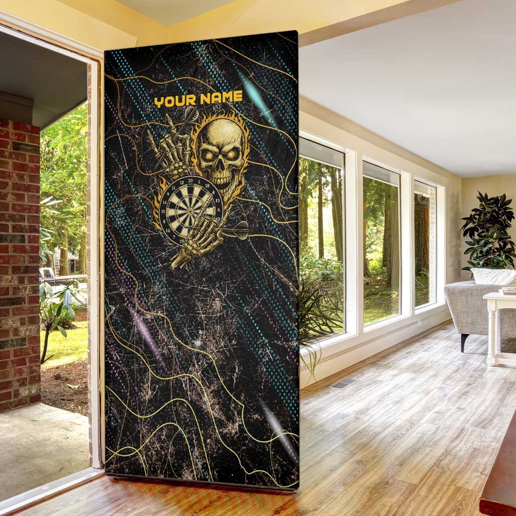 Personalized Skull and Darts Graphic Door Cover with Neon Design - Wonder Print Shop
