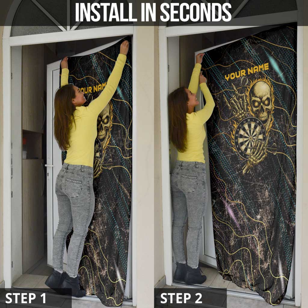 Personalized Skull and Darts Graphic Door Cover with Neon Design - Wonder Print Shop
