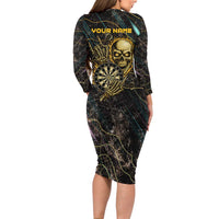 Personalized Skull and Darts Graphic Family Matching Long Sleeve Bodycon Dress and Hawaiian Shirt with Neon Design - Wonder Print Shop
