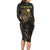 Personalized Skull and Darts Graphic Family Matching Long Sleeve Bodycon Dress and Hawaiian Shirt with Neon Design - Wonder Print Shop