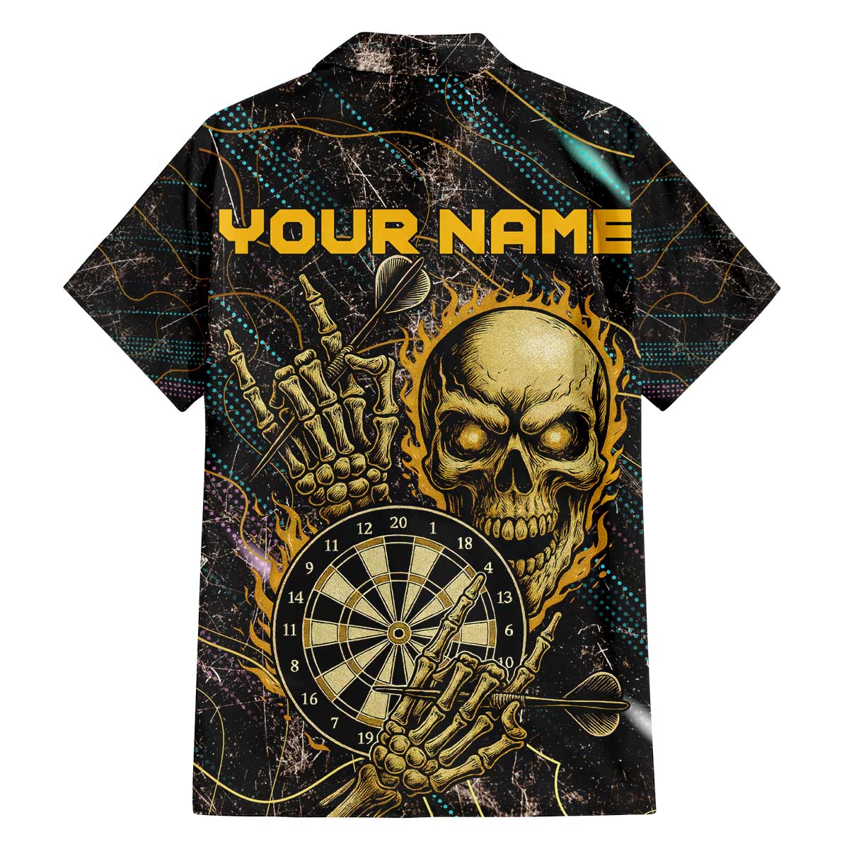 Personalized Skull and Darts Graphic Family Matching Off The Shoulder Long Sleeve Dress and Hawaiian Shirt with Neon Design - Wonder Print Shop