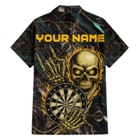 Personalized Skull and Darts Graphic Family Matching Off The Shoulder Long Sleeve Dress and Hawaiian Shirt with Neon Design - Wonder Print Shop