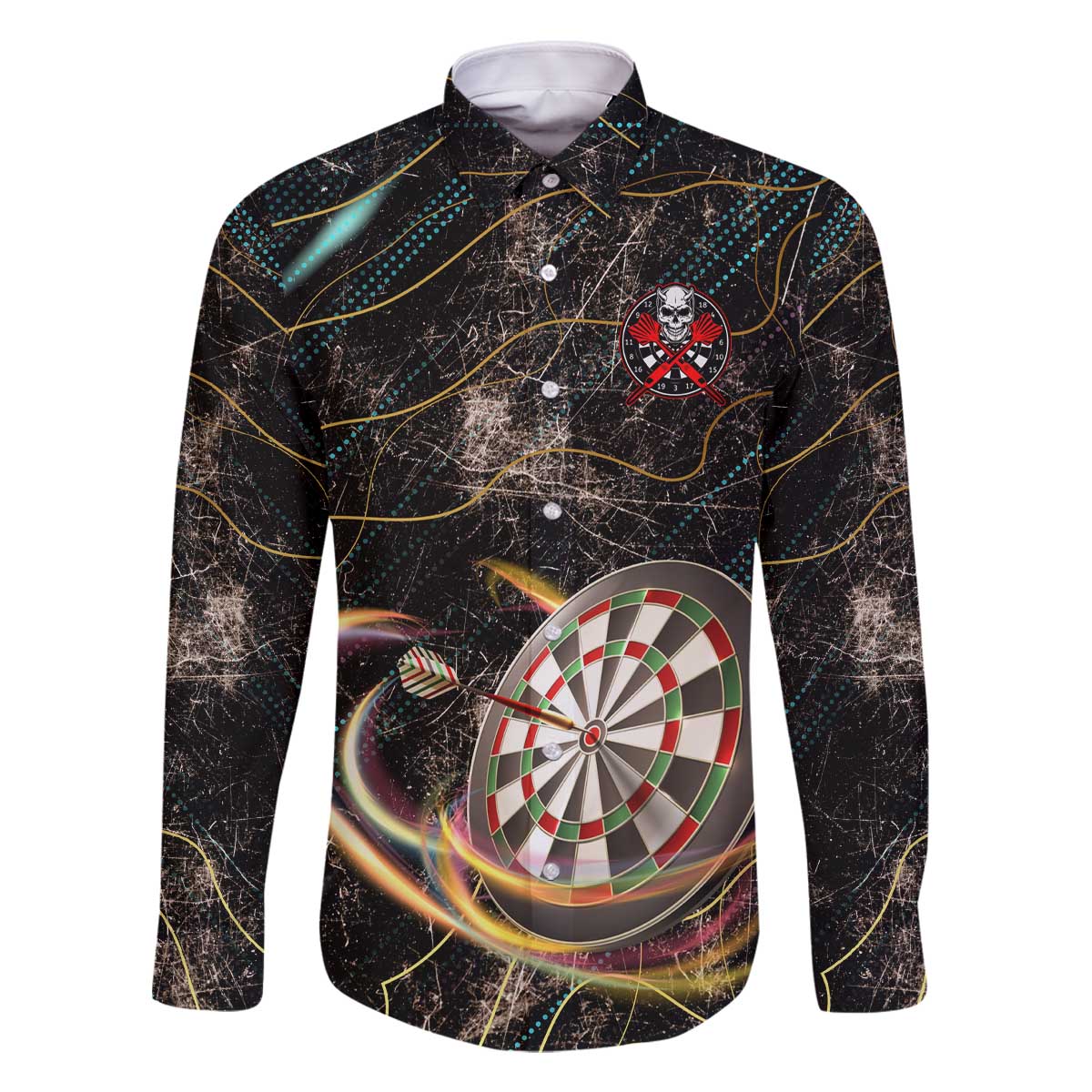 Personalized Skull and Darts Graphic Family Matching Off The Shoulder Long Sleeve Dress and Hawaiian Shirt with Neon Design - Wonder Print Shop