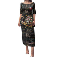 Personalized Skull and Darts Graphic Family Matching Puletasi and Hawaiian Shirt with Neon Design - Wonder Print Shop