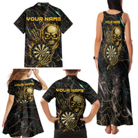 Personalized Skull and Darts Graphic Family Matching Tank Maxi Dress and Hawaiian Shirt with Neon Design - Wonder Print Shop