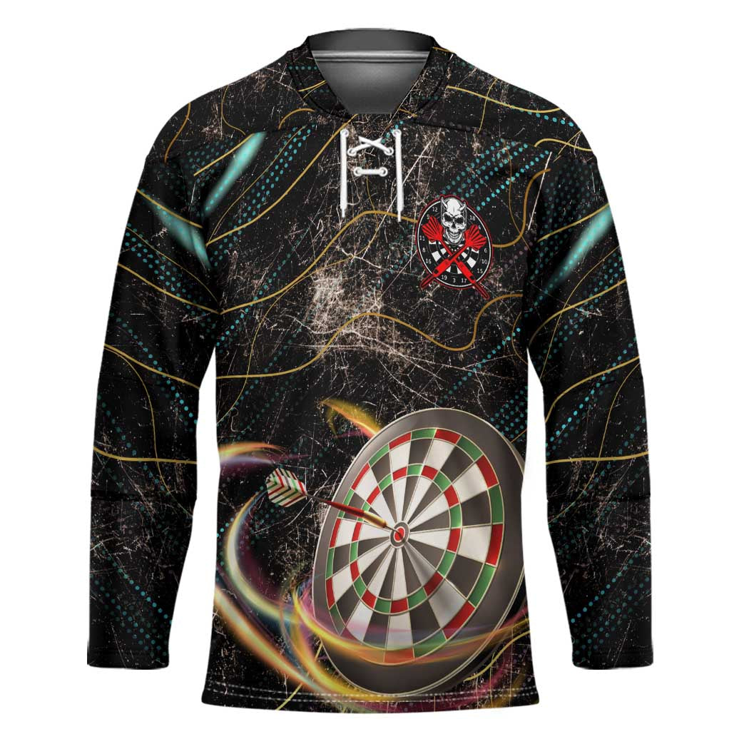 Personalized Skull and Darts Graphic Hockey Jersey with Neon Design - Wonder Print Shop